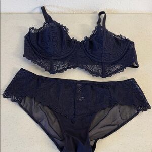 Adore Me Navy Lace Underwire Bra & Matching Brief